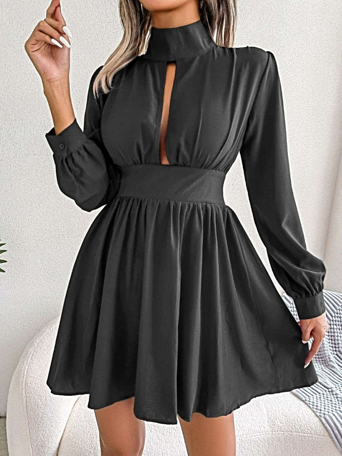 Cutout Turtleneck A-Line Mini Dress -