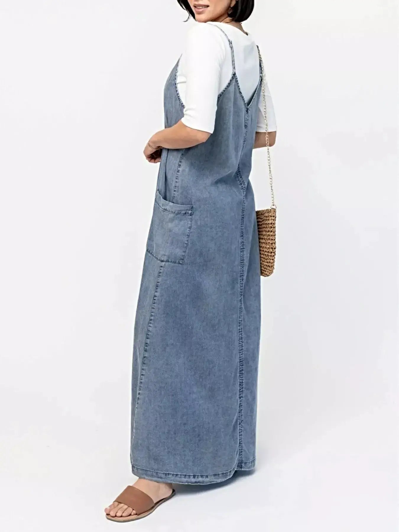 Casual Washed Denim Cami Maxi Dress -