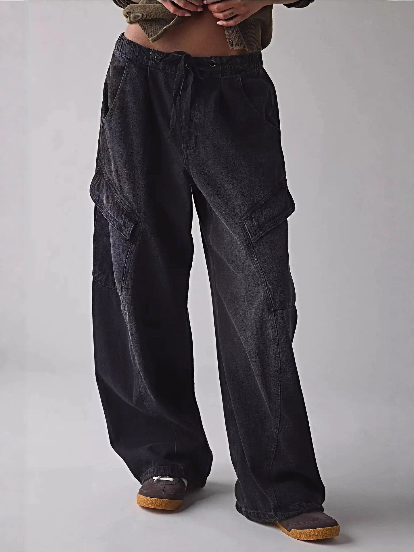 Drawstring Waist Cargo Jeans -