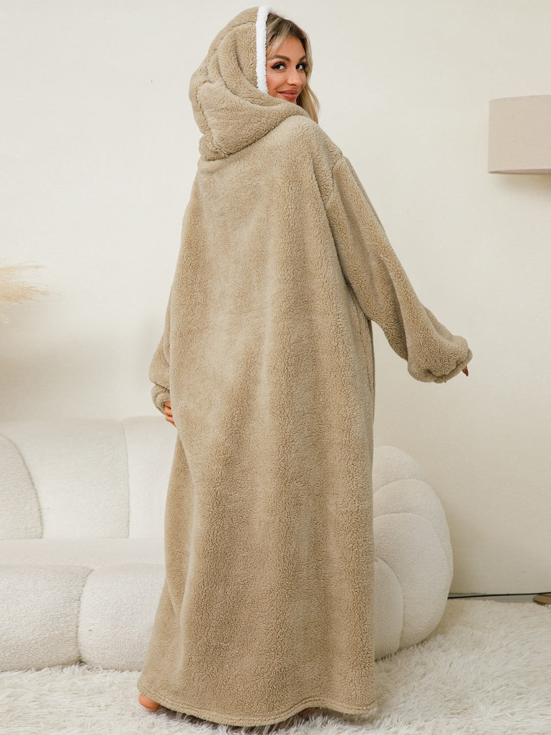 Pocketed Contrast Long Sleeve Hooded Lounge Dress -