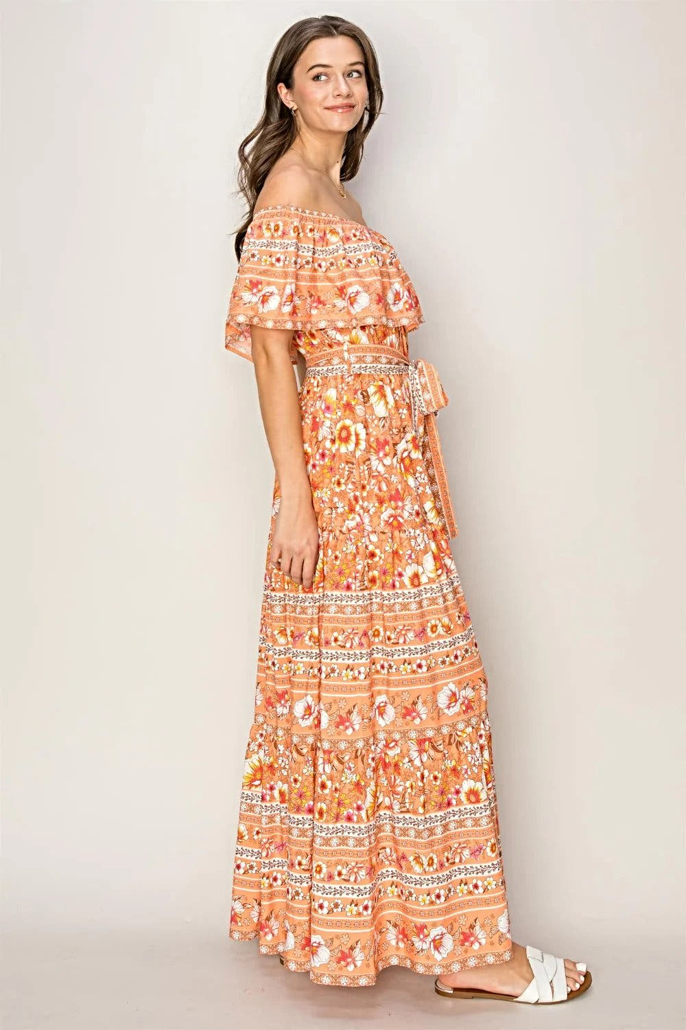 HYFVE Floral Off-Shoulder Tie Front Maxi Dress -