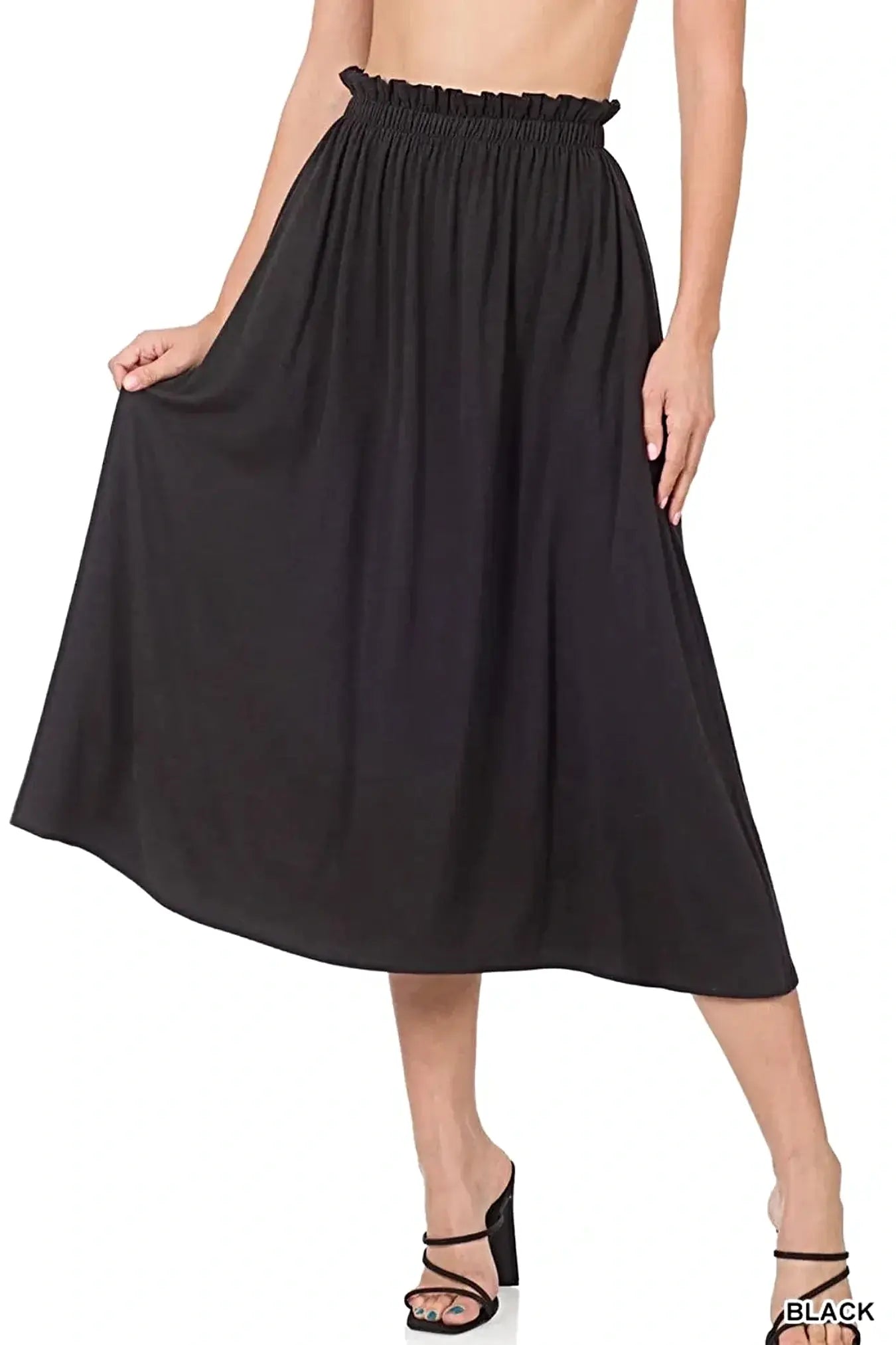 Zenana Paperbag Waist Midi Skirt With Pockets -