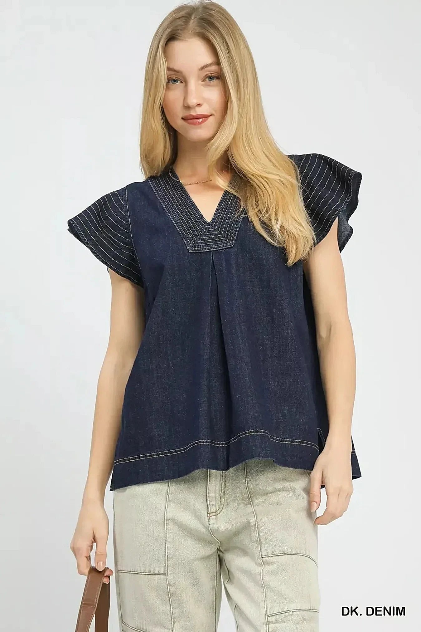 Umgee Cap Sleeve Denim Top -