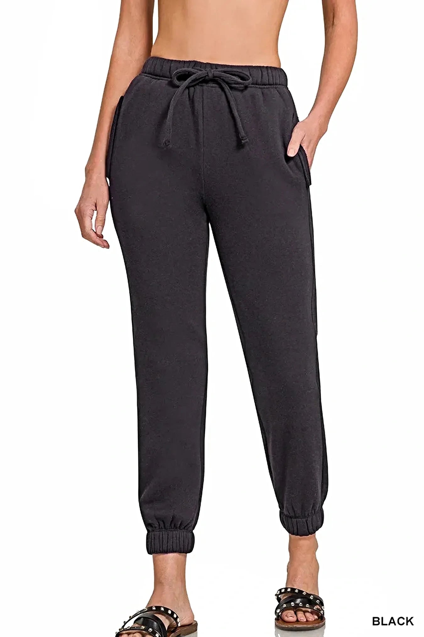 Zenana Fleece Drawstring Joggers With Pocket -