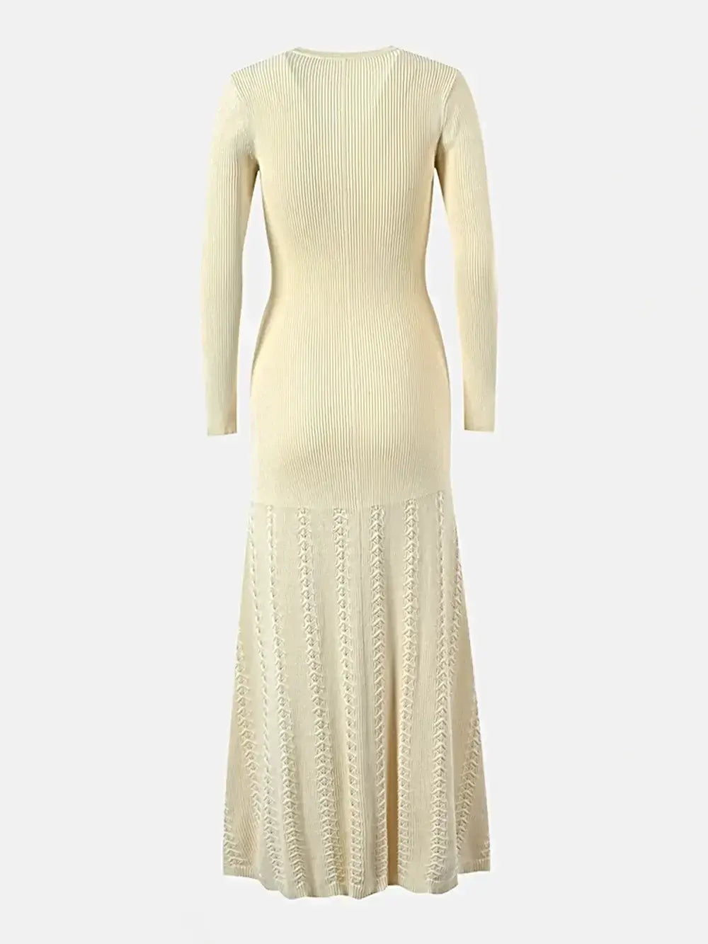 Openwork Round Neck Long Sleeve Sweater Dress -