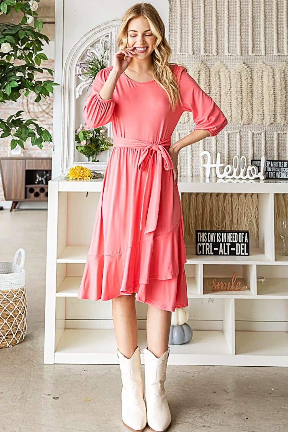 Reborn J Tie Front Ruffle Hem Dress -