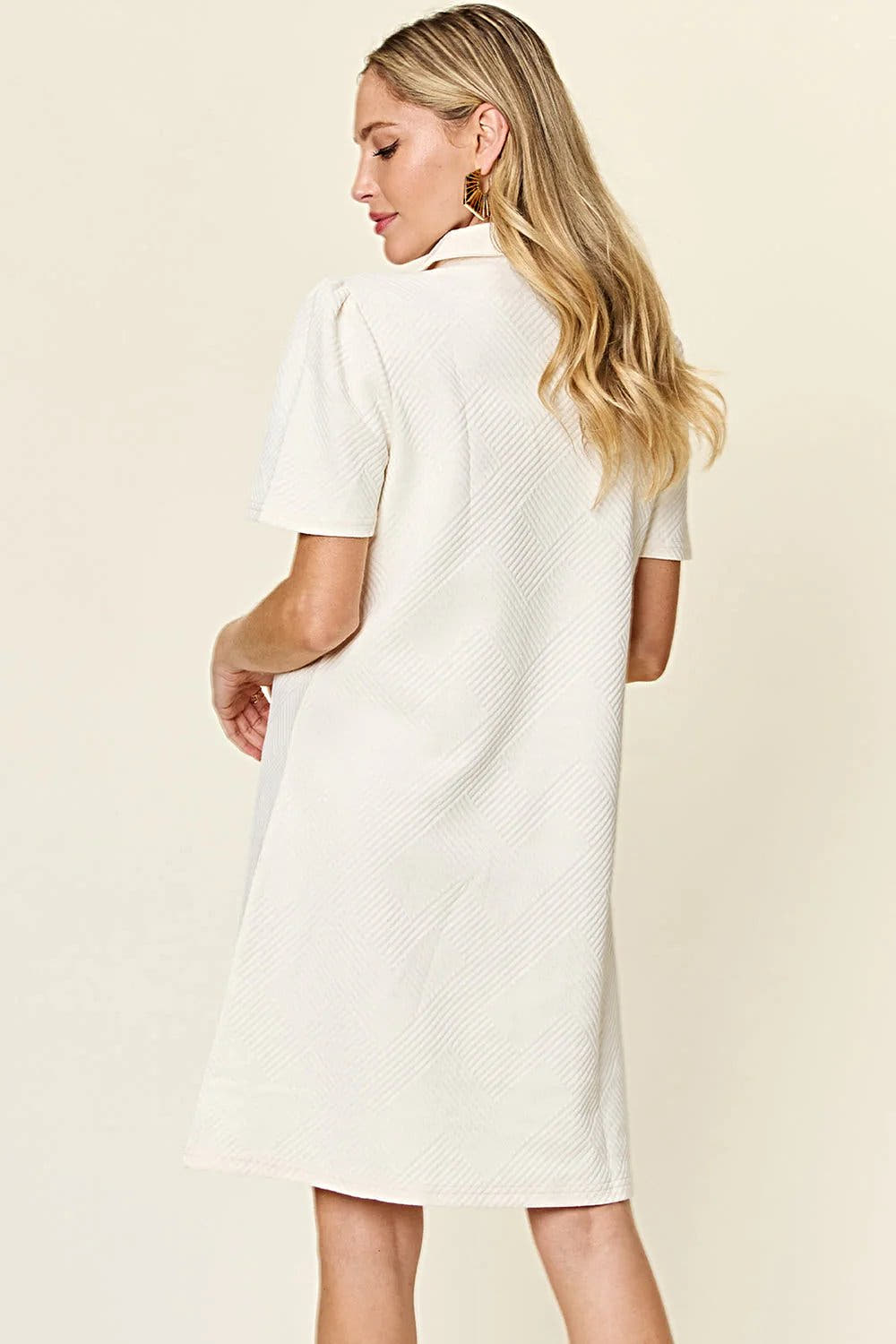 Elegant Double Take Short Sleeve Collar Dress - Textured Opaque Design, Slightly Stretchy, Machine Washable Trendsi
