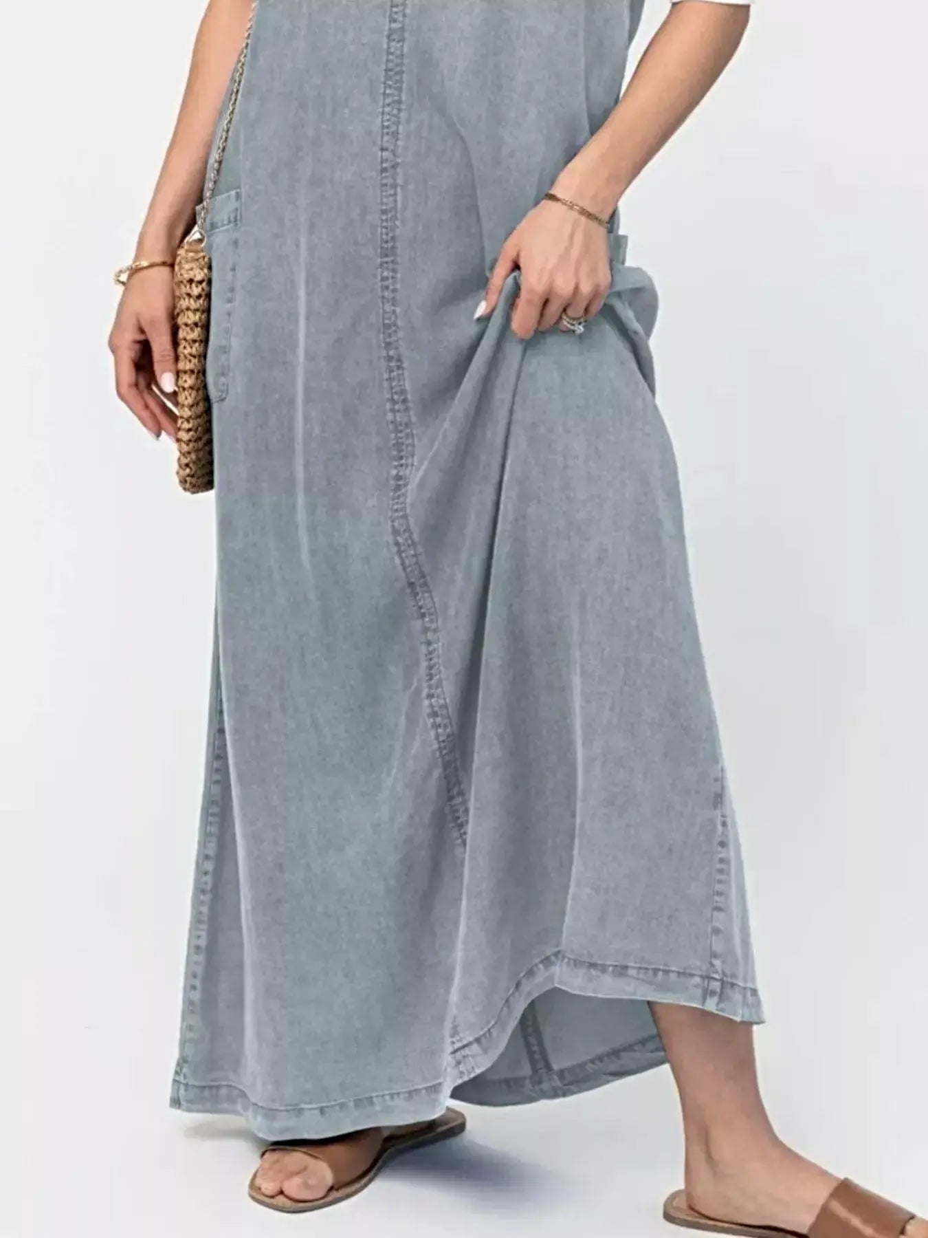 Casual Washed Denim Cami Maxi Dress -