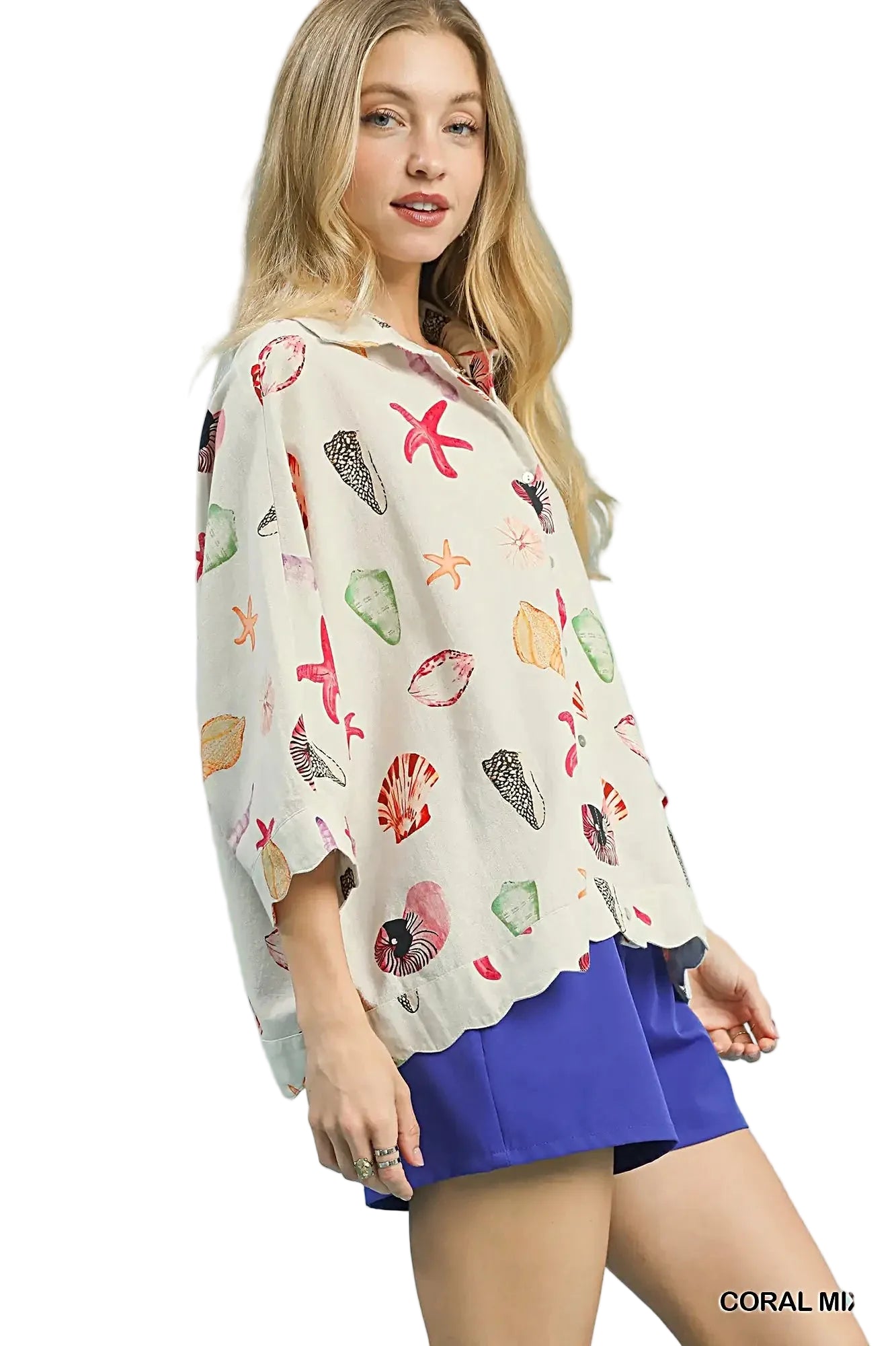 Umgee Seashell & Starfish Print Button-Down Top -