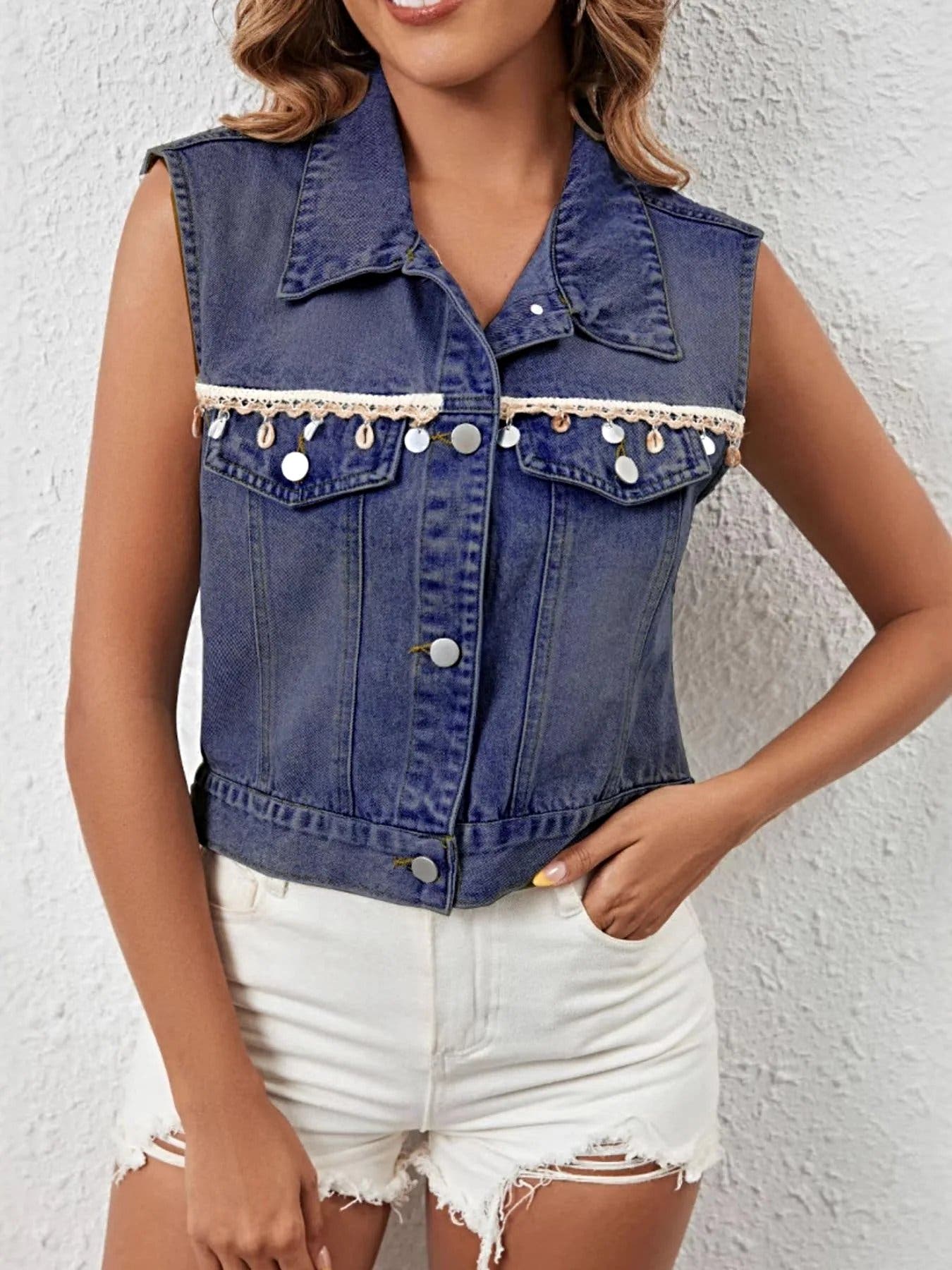 Button Up Denim Vest -