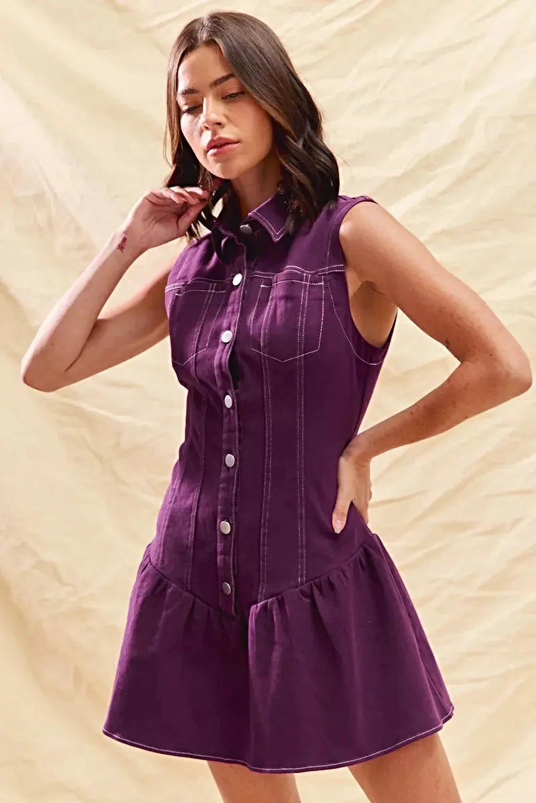 SO ME Button Down Sleeveless Collared Game Day Mini Dress -