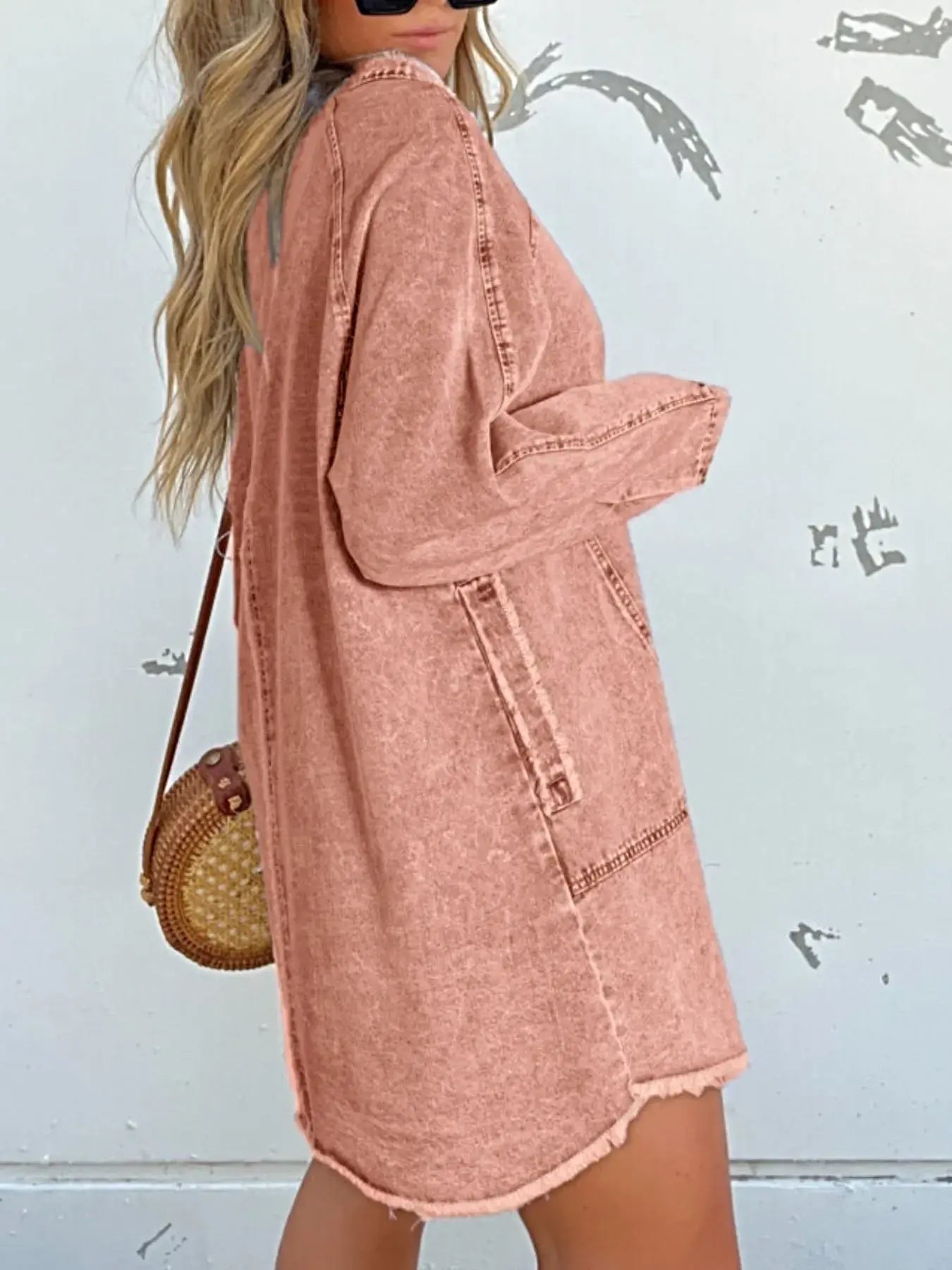 Full Size Button-Front Long Sleeve Denim Shirt Dress Plus Size -