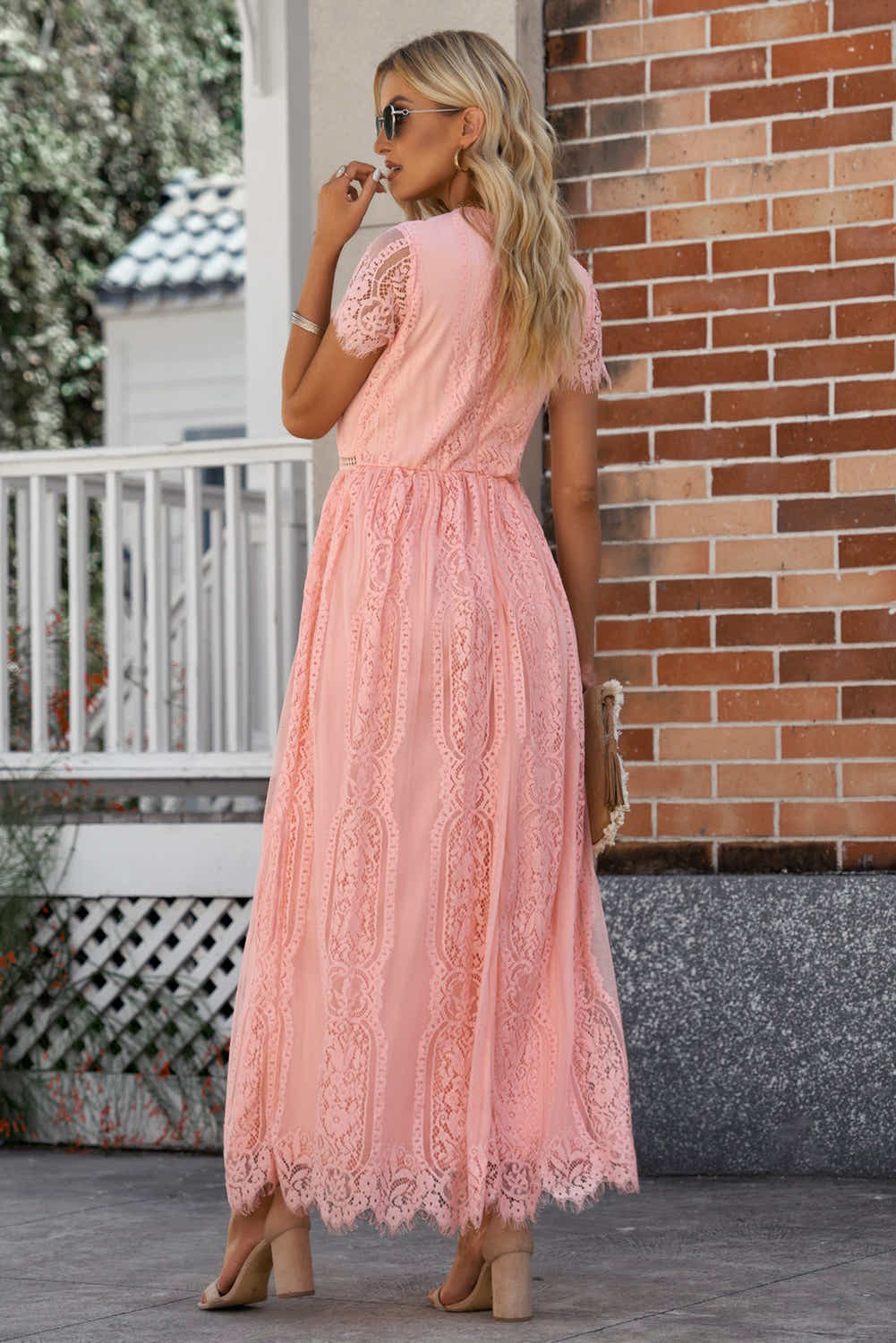 Scalloped Trim Lace Plunge Dress Trendsi