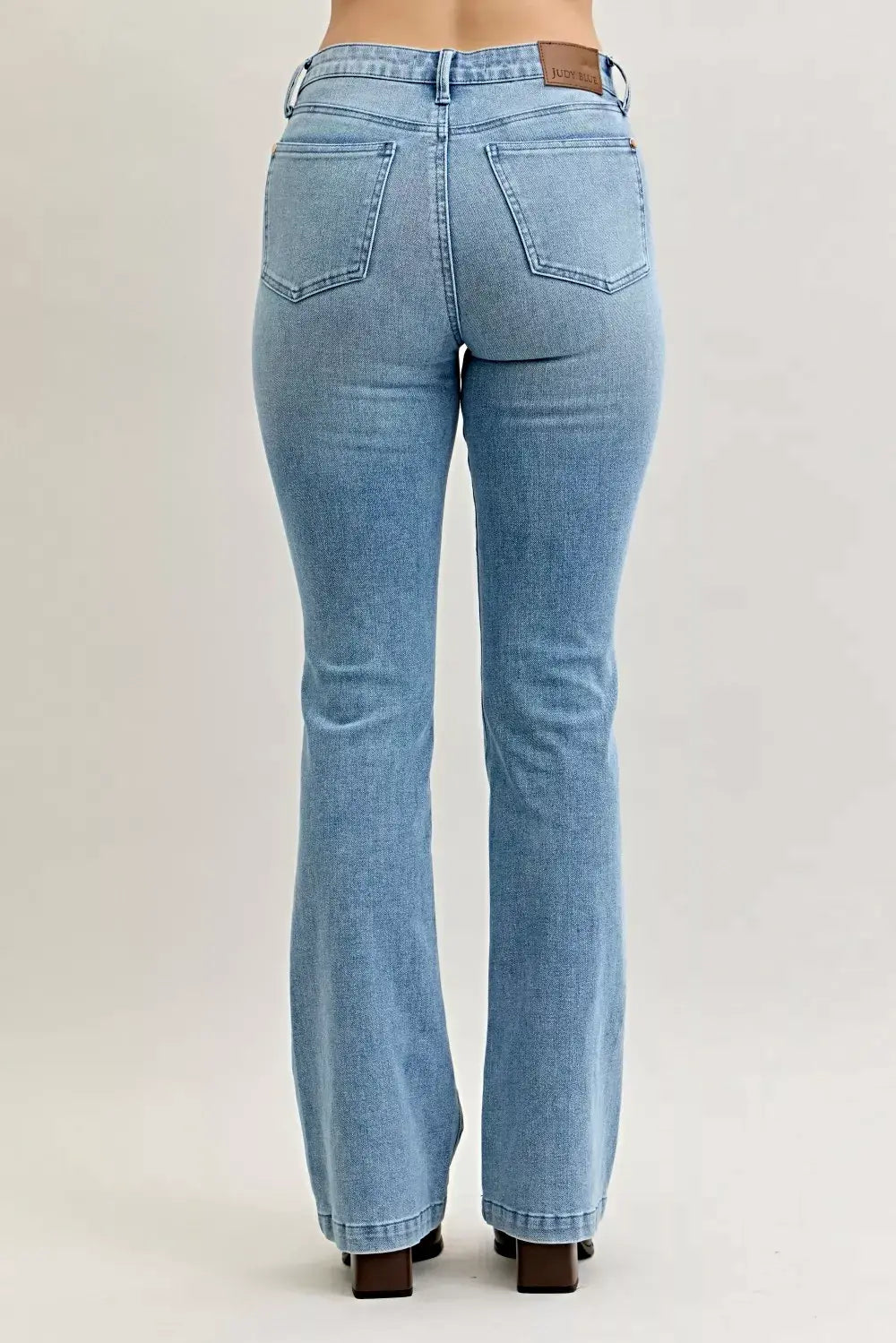 Judy Blue Full Size Mid Rise Bootcut Jeans with Contrast Wash & Front Patch Pockets Plus Size -