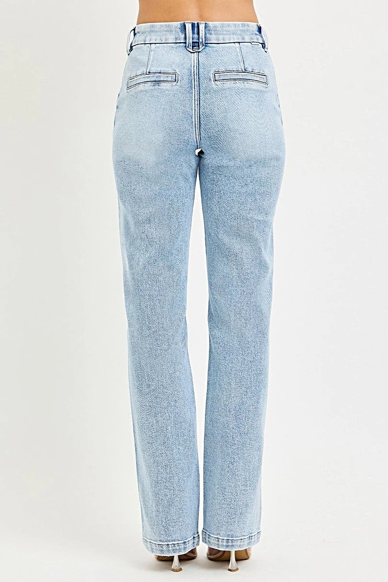 RISEN Tummy Control High Rise Straight Pin Tuck Jeans -