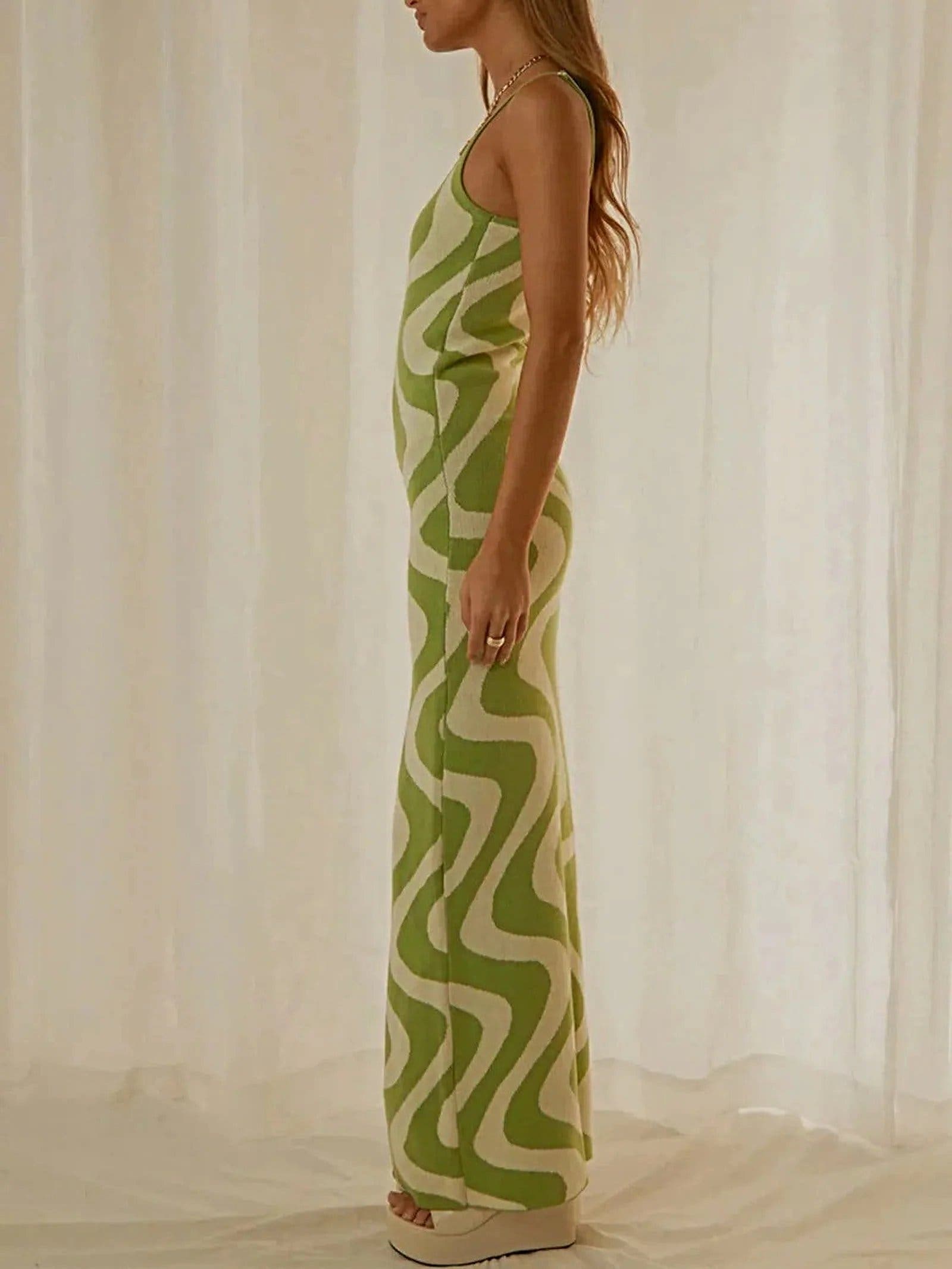 Spaghetti Strap Maxi Sweater Dress - Highly Stretchy, 100% Polyester, Machine Washable -