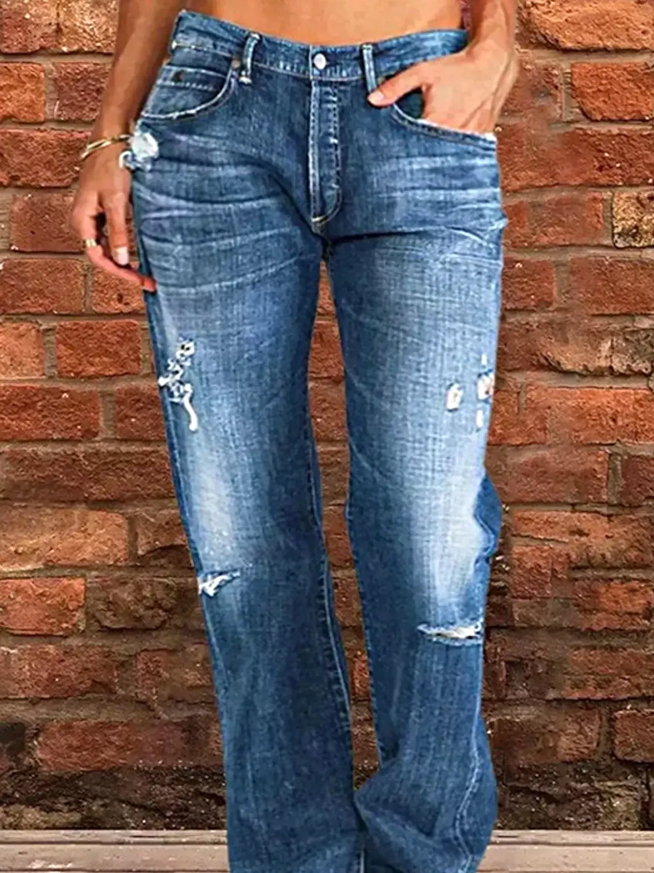 Full Size Distressed Raw Hem Jeans Plus Size -