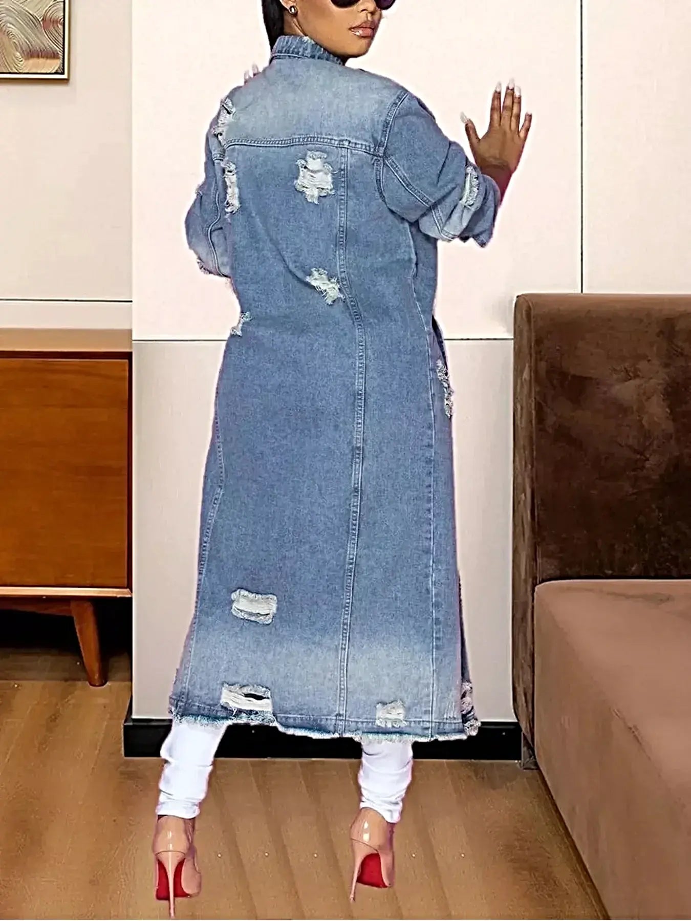Long Sleeve Raw Hem Denim coat -