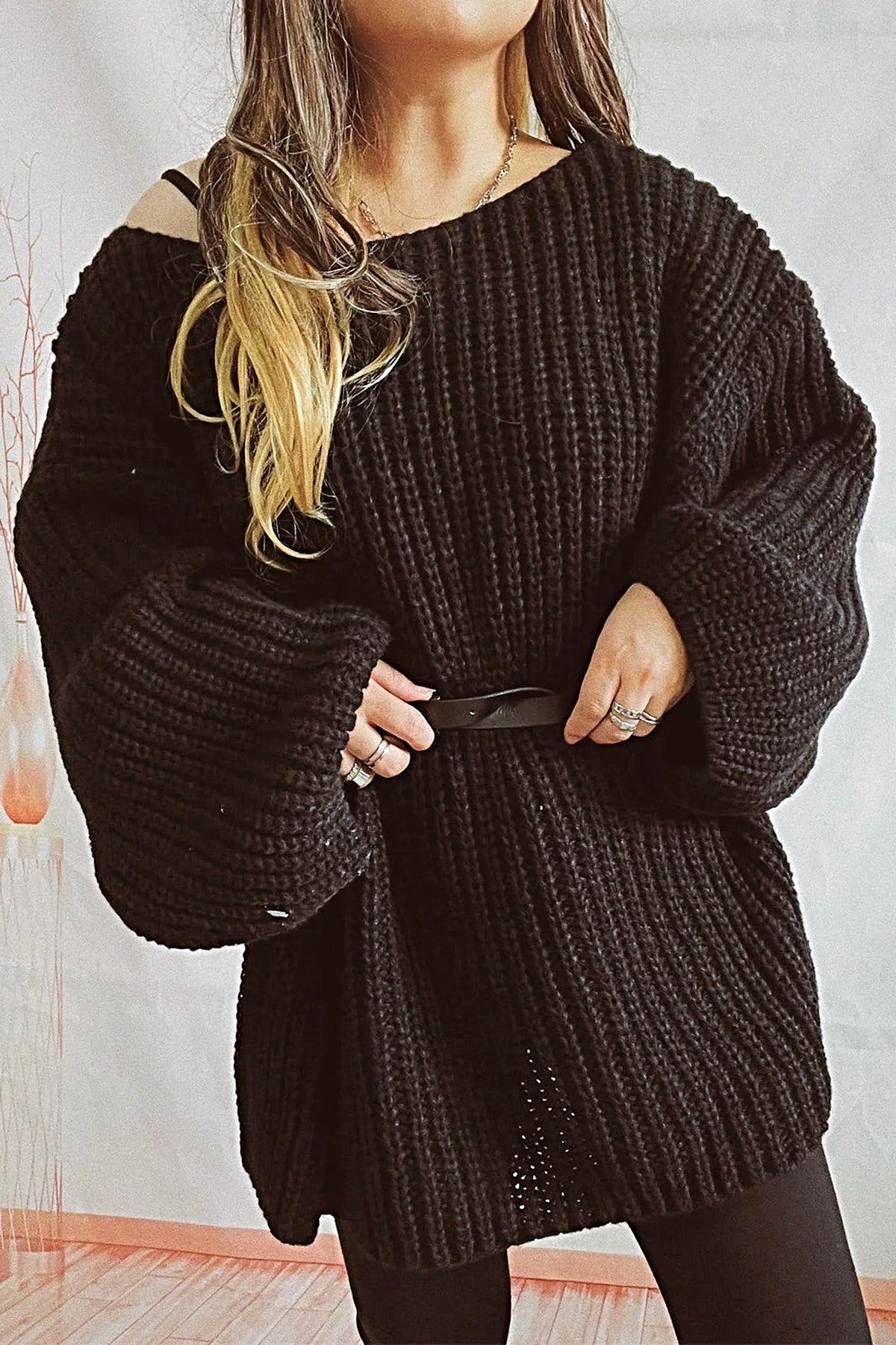 Boat Neck Dropped Shoulder Mini Sweater Dress -
