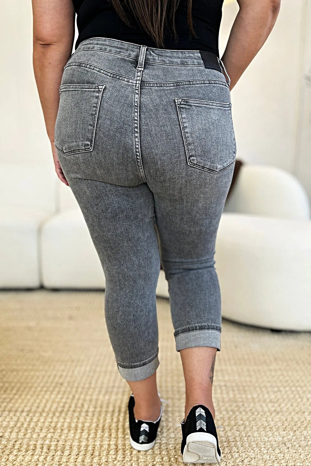 Judy Blue Full Size Button Fly High Waist Cuffed Capris -