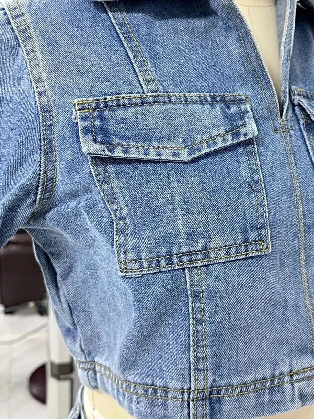 Johnny Collar Short Sleeve Top and Skort Denim Set -