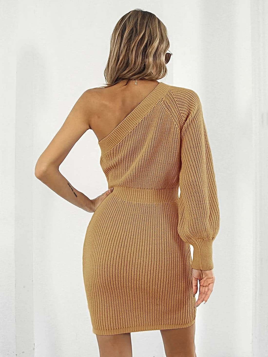 One-Shoulder Mini Sweater Dress -