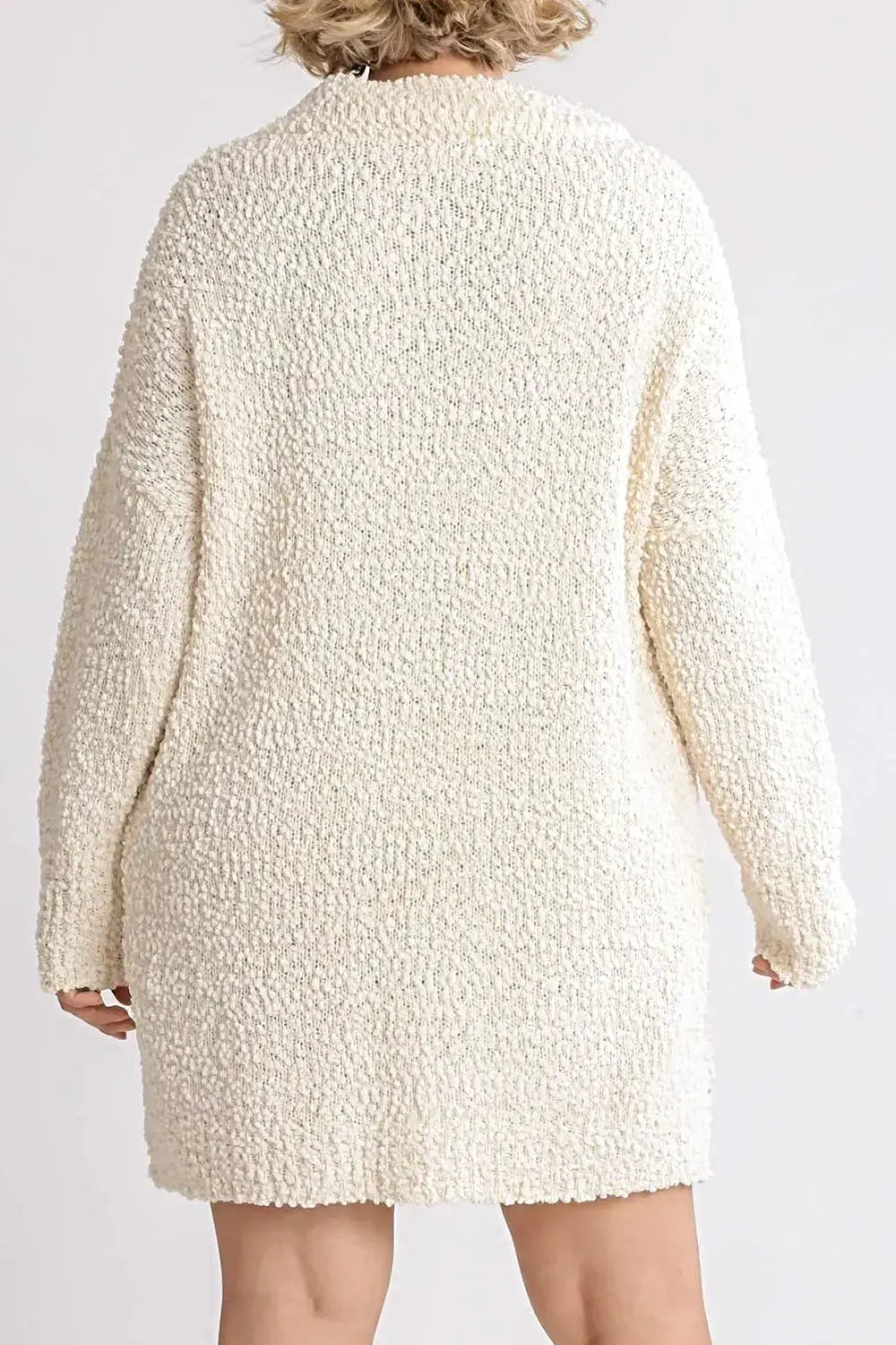 Umgee Full Size High Low Long Sleeve Boucle Sweater Dress Plus Size -