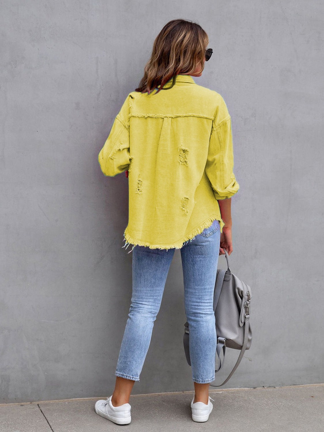Distressed Drop Shoulder Denim Jacket -