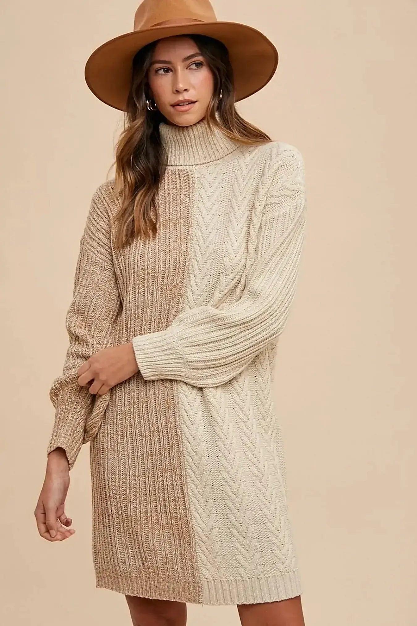Annie Wear Color Block Turtleneck Sweater Dress -