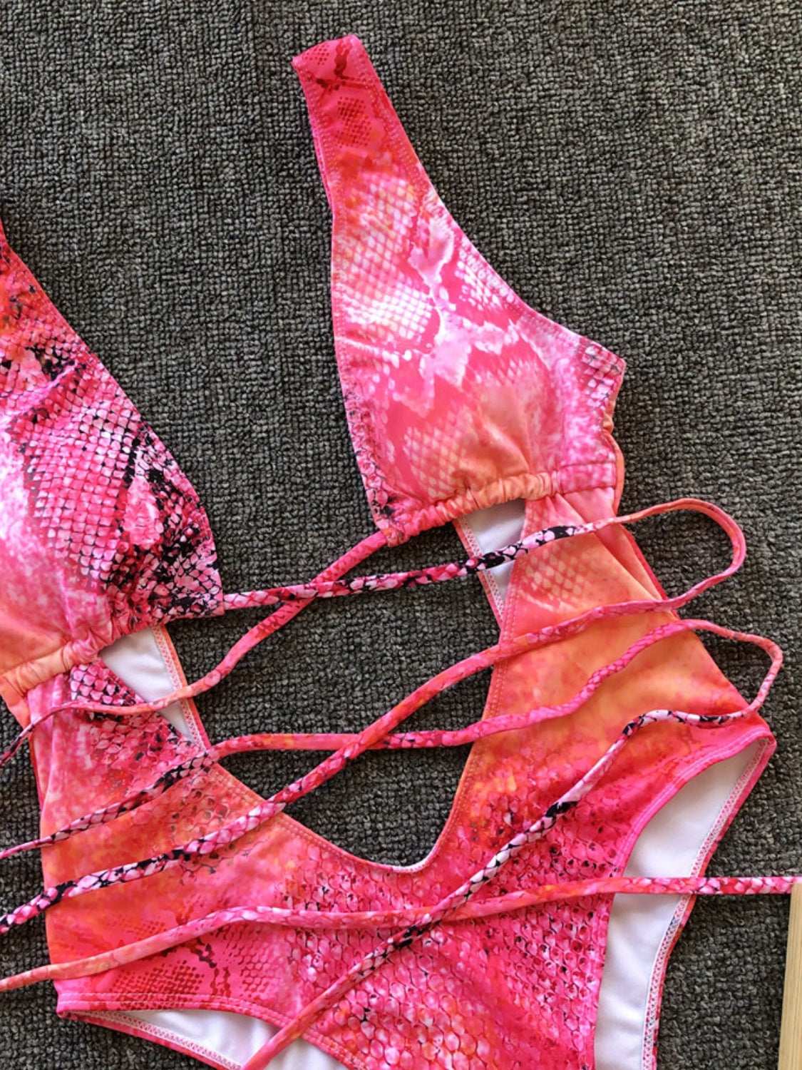 Lace-Up Backless Plunge One-Piece Swimwear Trendsi