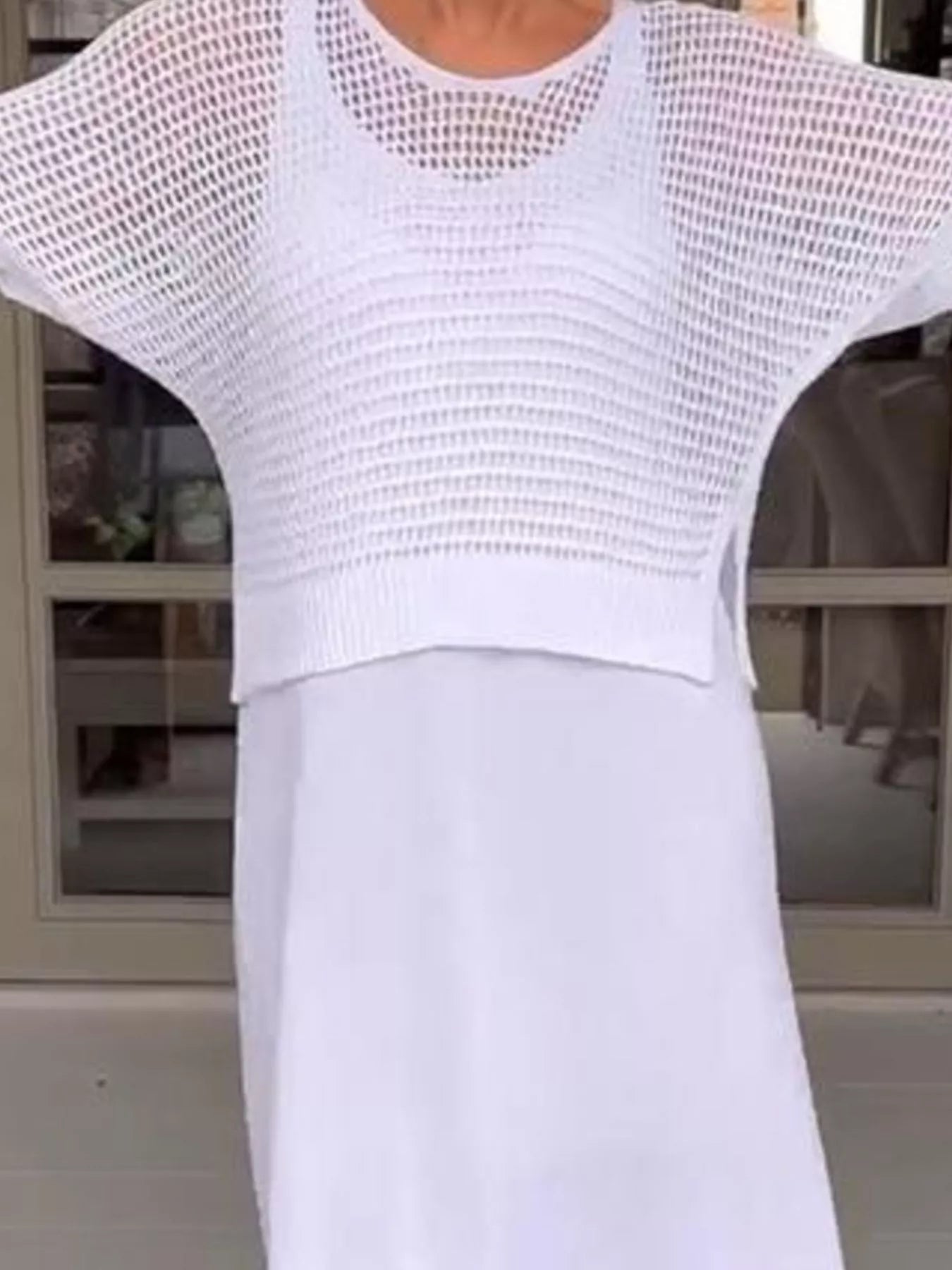 Full Size Openwork Knit Cover Up and Dress Set Plus Size -