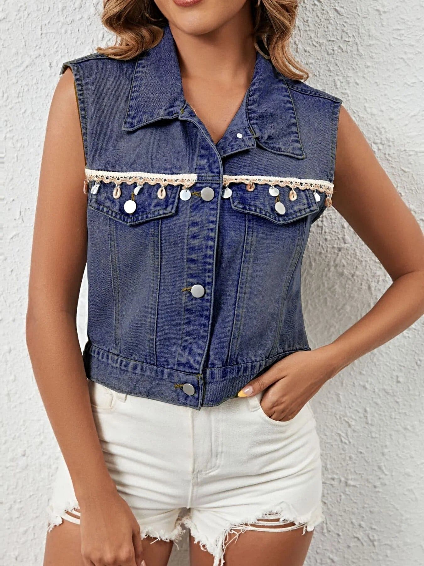 Button Up Denim Vest -