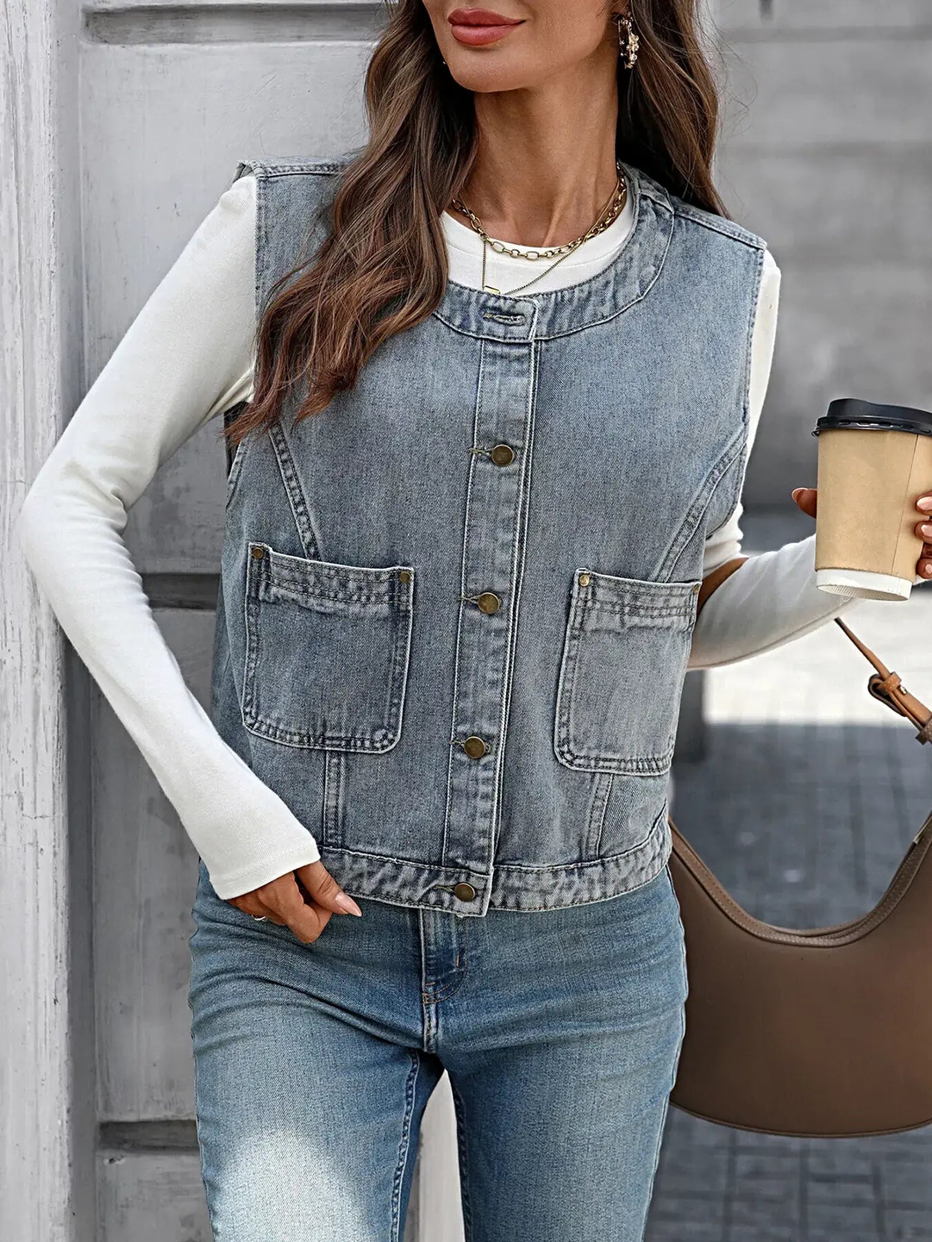 Button-Down Denim Vest -