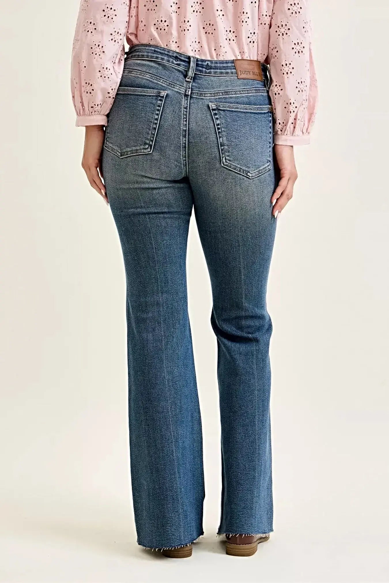 Judy Blue Mid Rise Flare Jeans with Front Flap Pockets -