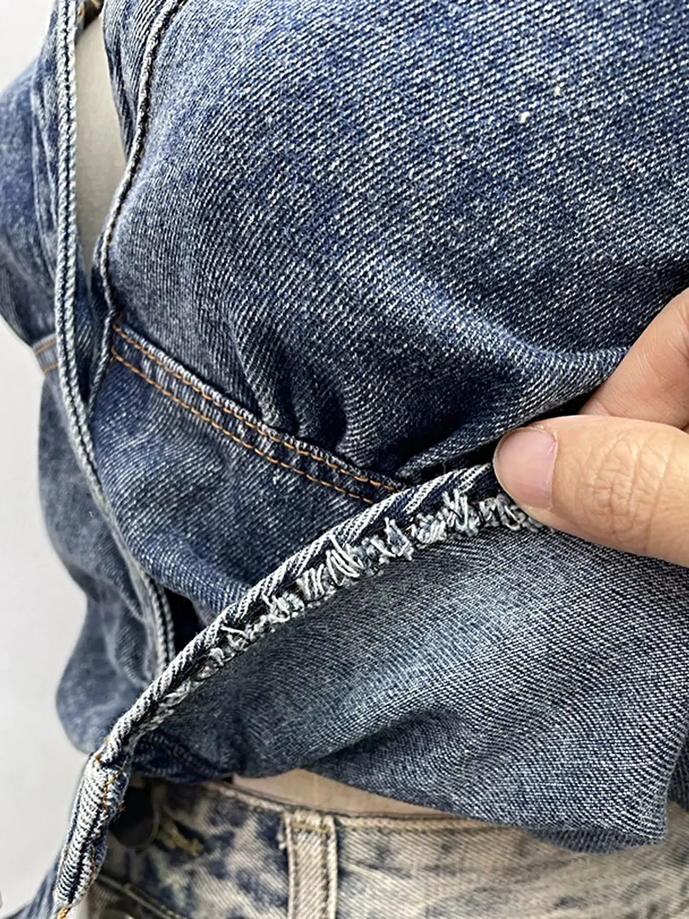 Smocked Denim Halter Collar Top -