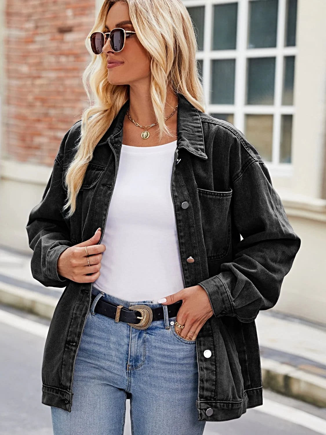 Button Up Denim Jacket with Pockets -