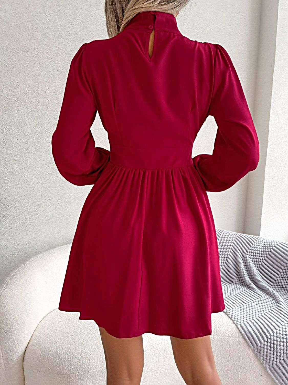 Cutout Turtleneck A-Line Mini Dress -