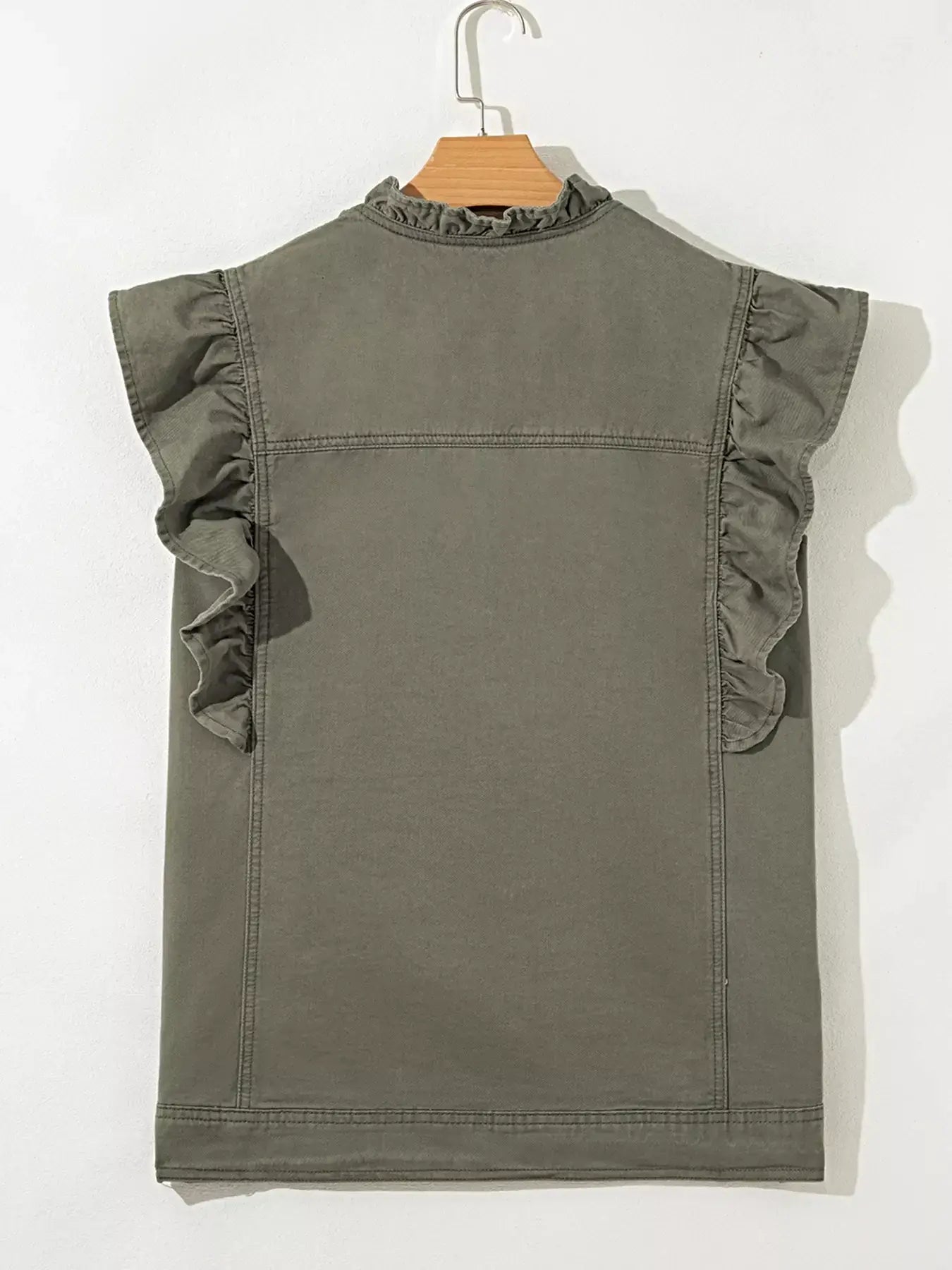 Ruffled Patchwork Denim Jacket Vest -