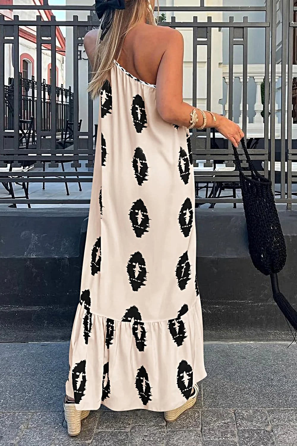 Chic Printed Maxi Dress With Single Shoulder Design - Elegant Opaque Style by Trendsi Trendsi