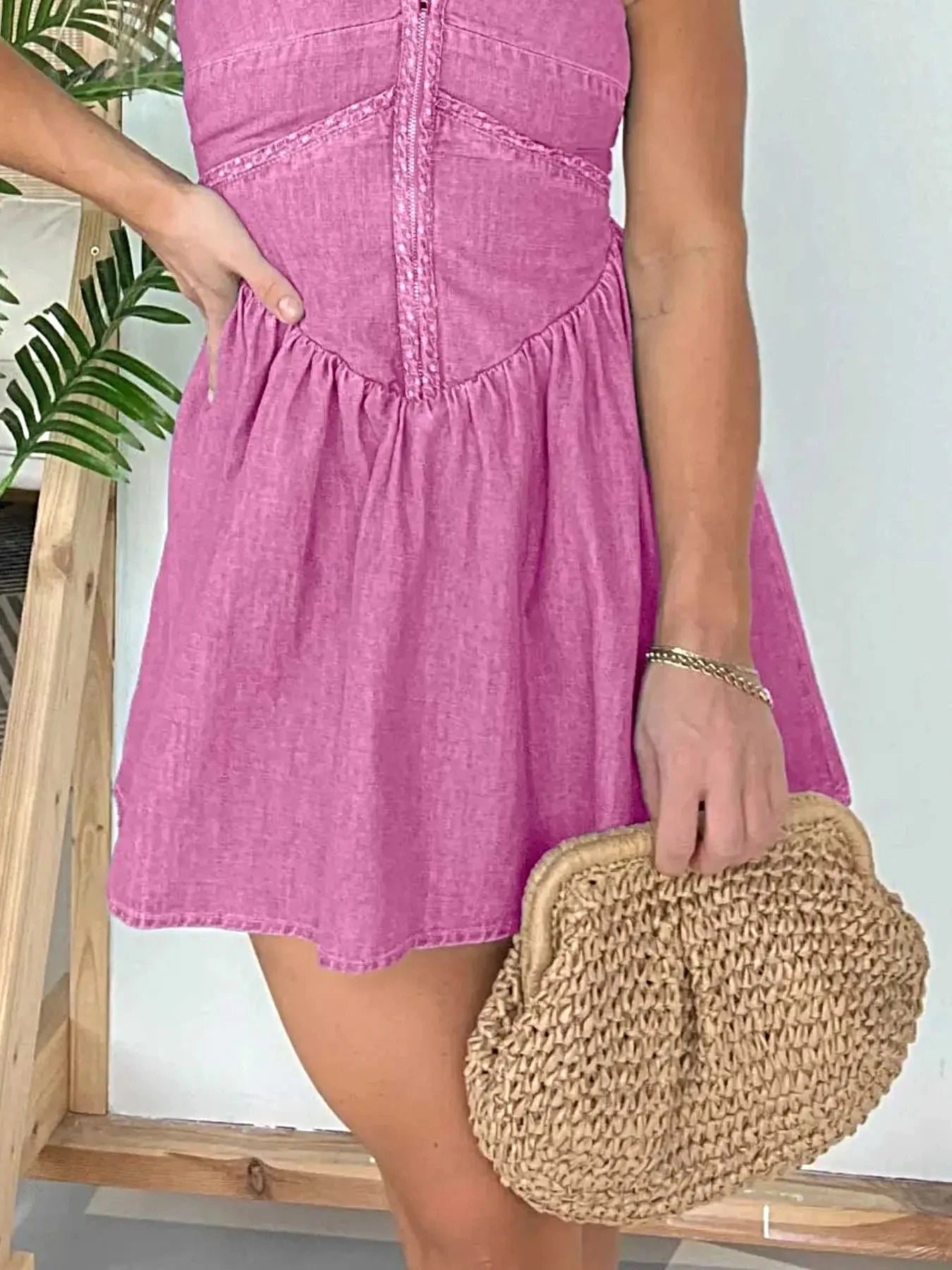 Full Size Lace Up Halter Neck Denim Dress Plus Size -