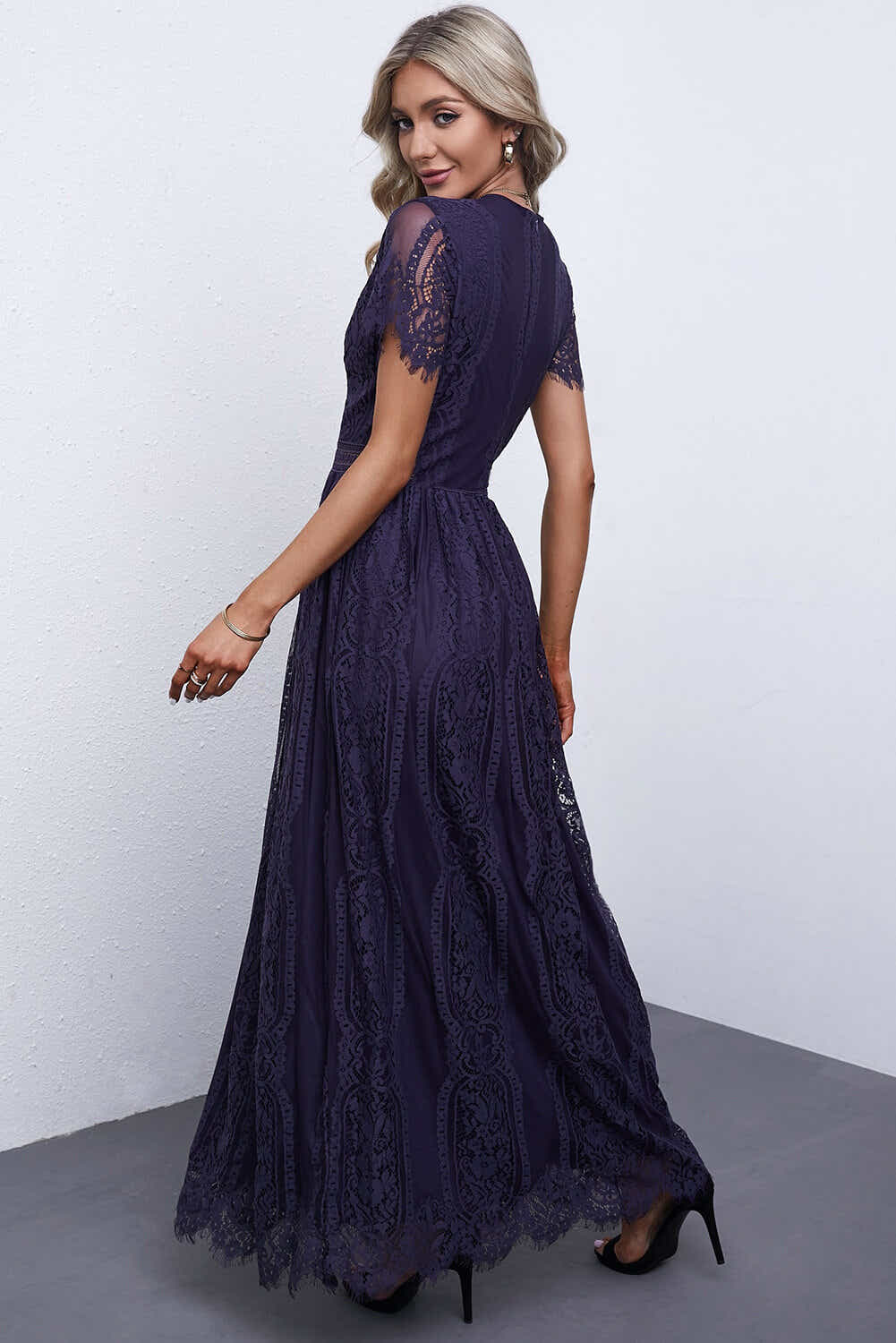Scalloped Trim Lace Plunge Dress Trendsi