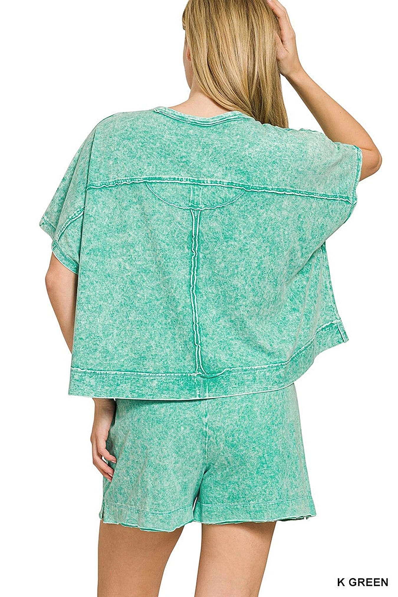 Zenana Halo Snow Washed Boxy Top & Shorts Set -