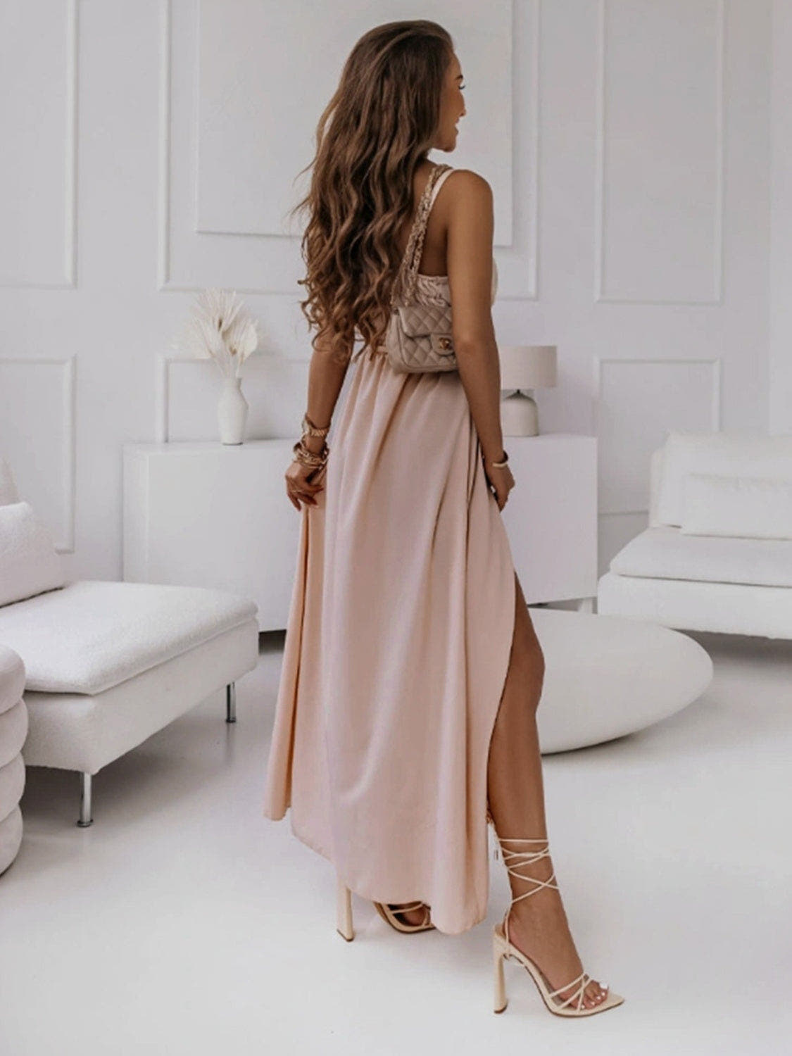 Honey Tied Surplice Sleeveless Midi Cami Dress -