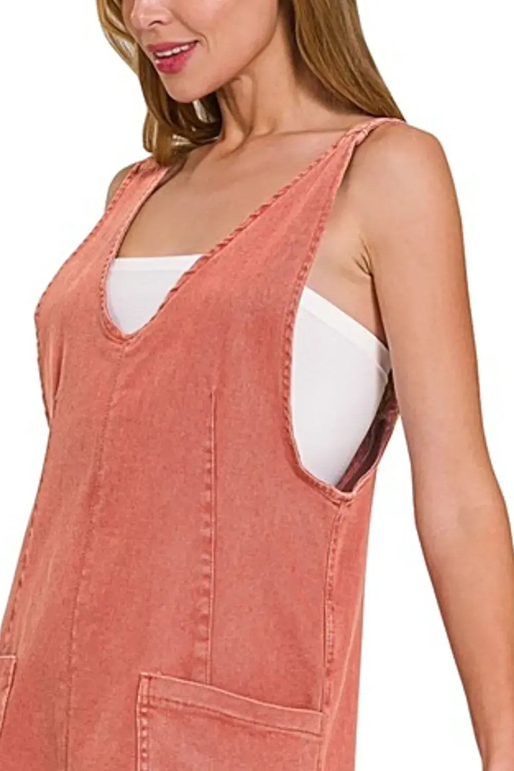 Zenana Washed Adjustable Strap Denim Overall Dress -