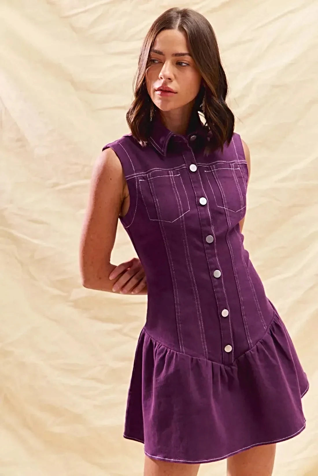 SO ME Button Down Sleeveless Collared Game Day Mini Dress -