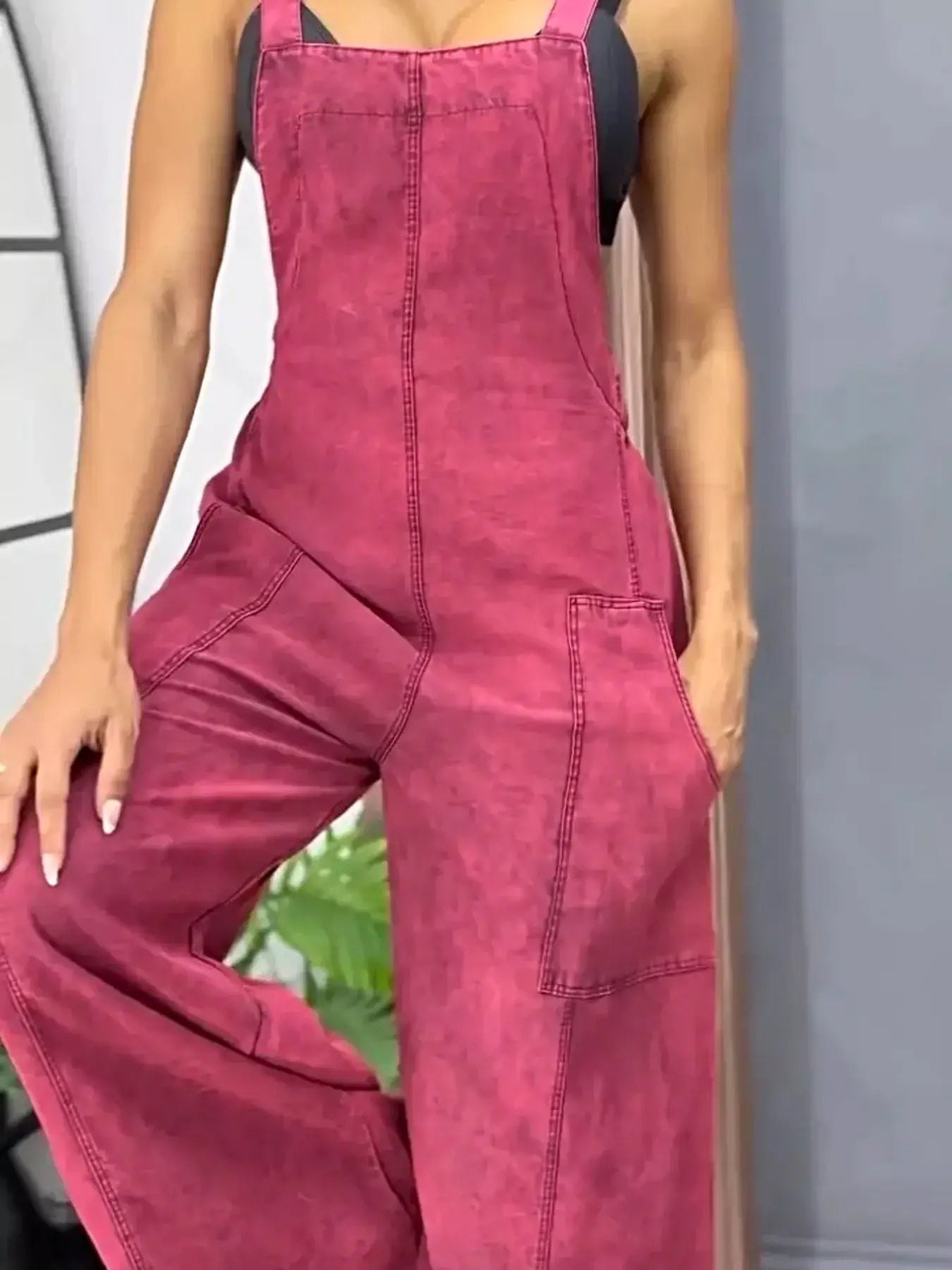 Full Size Vintage Wash Wide Leg Denim Overalls Plus Size -