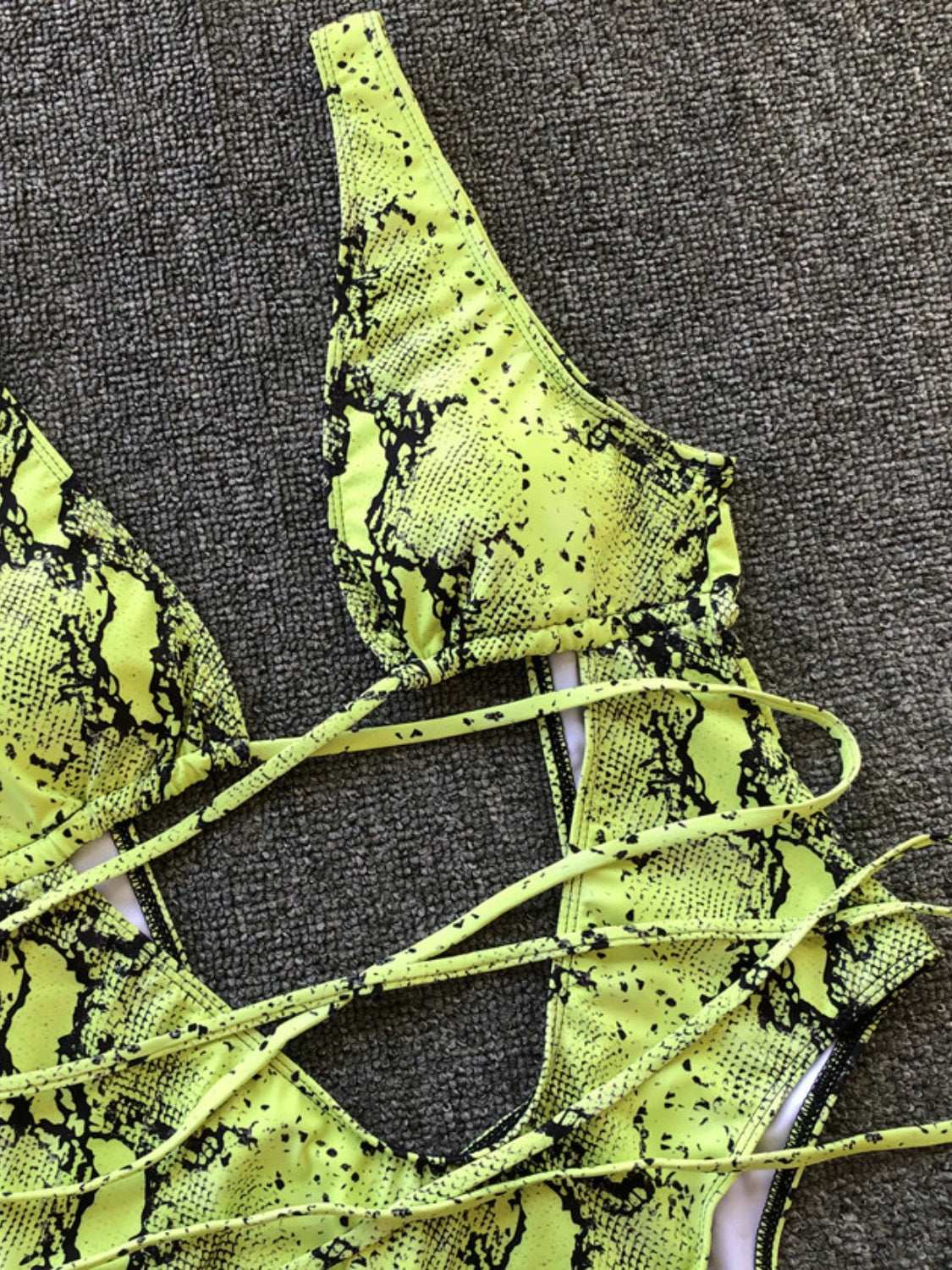 Lace-Up Backless Plunge One-Piece Swimwear Trendsi