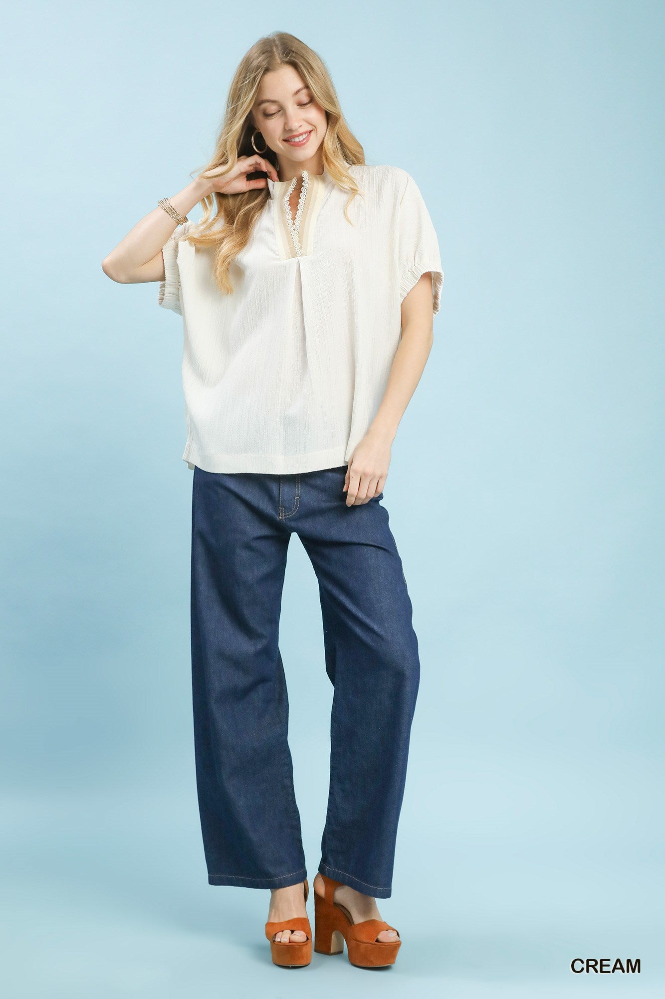 Umgee Textured V-Neck Blouse -