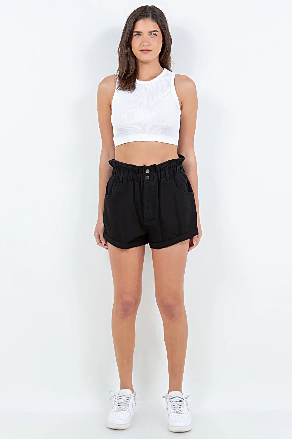 Chic High Waist Paper Bag Shorts with Pockets - Lightweight 100% Cotton, Perfect for Summer Style Trendsi