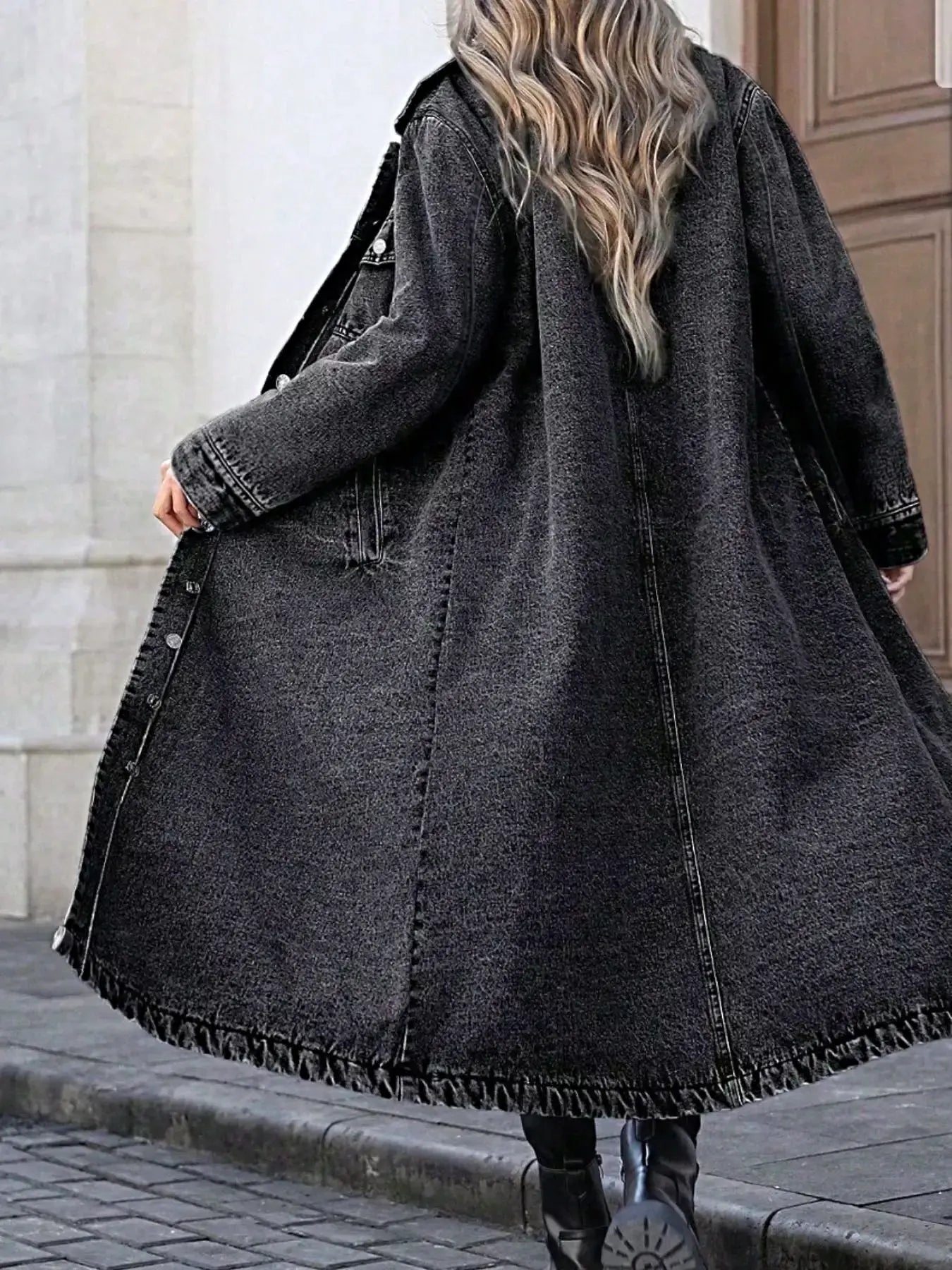 Longline Button-Front Denim Coat -
